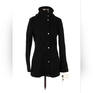 NWT Tommy Hilfiger Women's Single Breasted Wool Blend Coat Black Size S Hooded